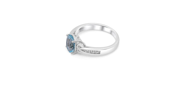 Aquamarine Oval Cut Engagement Ring with CZ Halo - Bluestargemstones - -