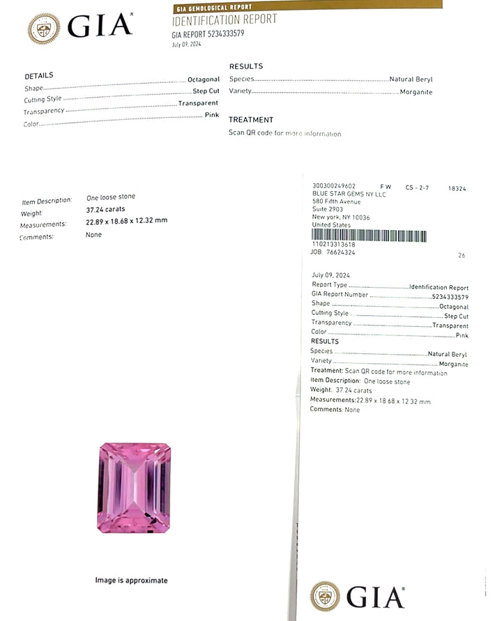 Buy 37.24ct AAAA Pink Morganite Emerald Cut Gemstone Online (BSGPF05)
