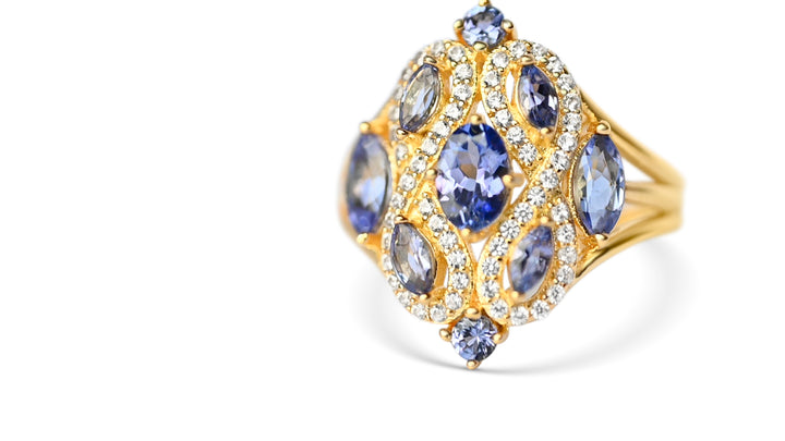 0.5ct Tanzanite Oval Ring | 18K YG 1MIC 925 (8 Stone) (DK21153R) - 0.5ct Tanzanite Oval Ring | 18K YG 1MIC 925 (8 Stone) (DK21153R)