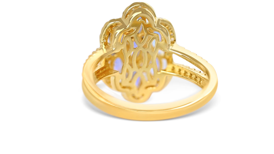 7 Stone 1.61ct Oval Tanzanite Ring | 925 Sterling Silver | 18K Yellow Gold Plated (GTL19690R)