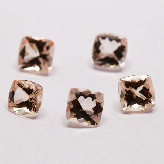 Natural Peach Morganite 6mm Cushion 0.90 Cts (MGCUS003) - Bluestargemstones - -  - Natural Peach Morganite 6mm Cushion 0.90 Cts (MGCUS003)