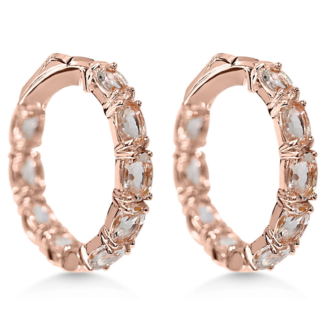 Oval Morganite  18K 1MM Rose Metal Plated 925 Sterling Silver 7.140 Cts / 7.60 Gm Earring PJC6160E - Bluestargemstones - -