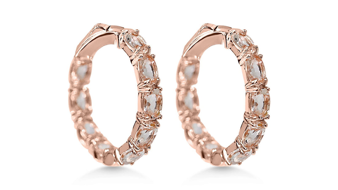 Oval Morganite  18K 1MM Rose Metal Plated 925 Sterling Silver 7.140 Cts / 7.60 Gm Earring PJC6160E - Bluestargemstones - -