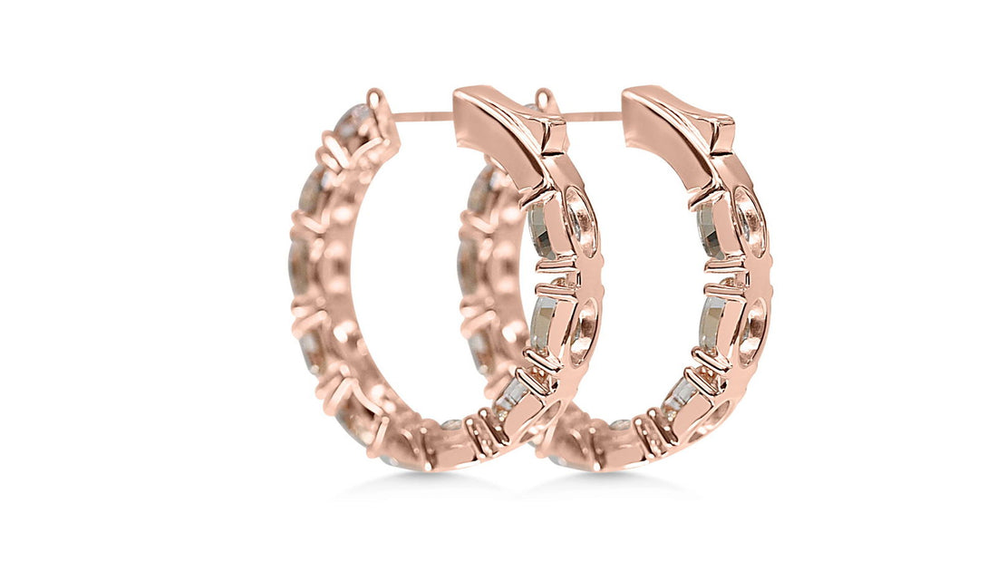 Oval Morganite  18K 1MM Rose Metal Plated 925 Sterling Silver 7.140 Cts / 7.60 Gm Earring PJC6160E - Bluestargemstones - -