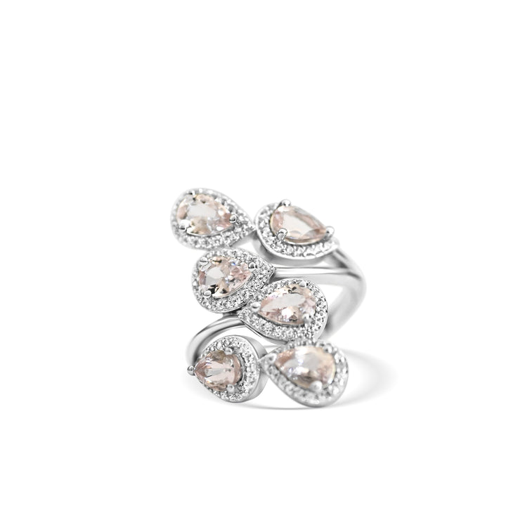 Six-Pear Pink Morganite Ring in Rhodium-Plated Sterling Silver (PJC11909R) - Six-Pear Pink Morganite Ring in Rhodium-Plated Sterling Silver (PJC11909R)