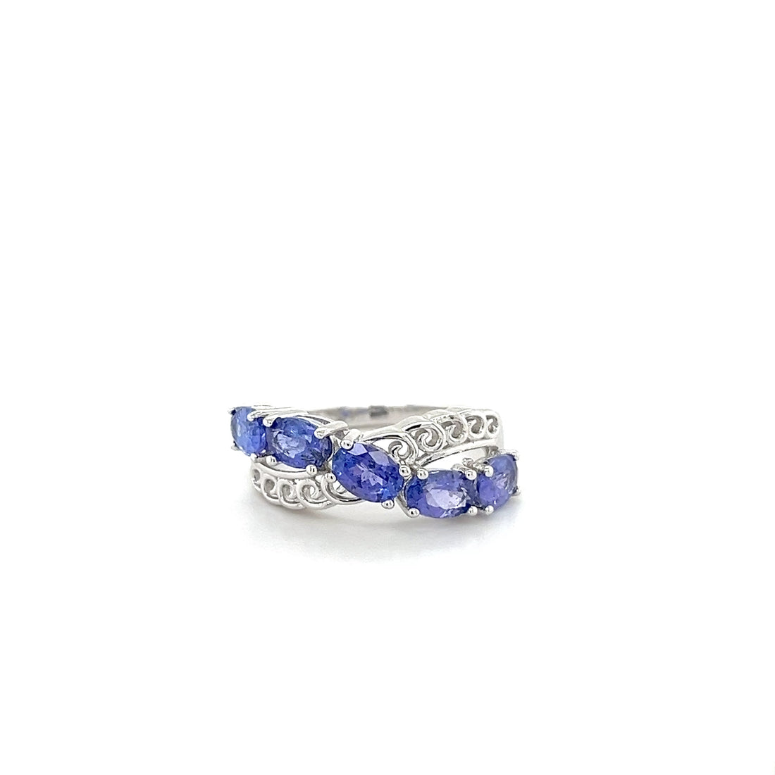 Sterling Silver Rhodium-Plated Ring with Oval-Cut Natural Tanzanite Gemstones – 2.38 Carats