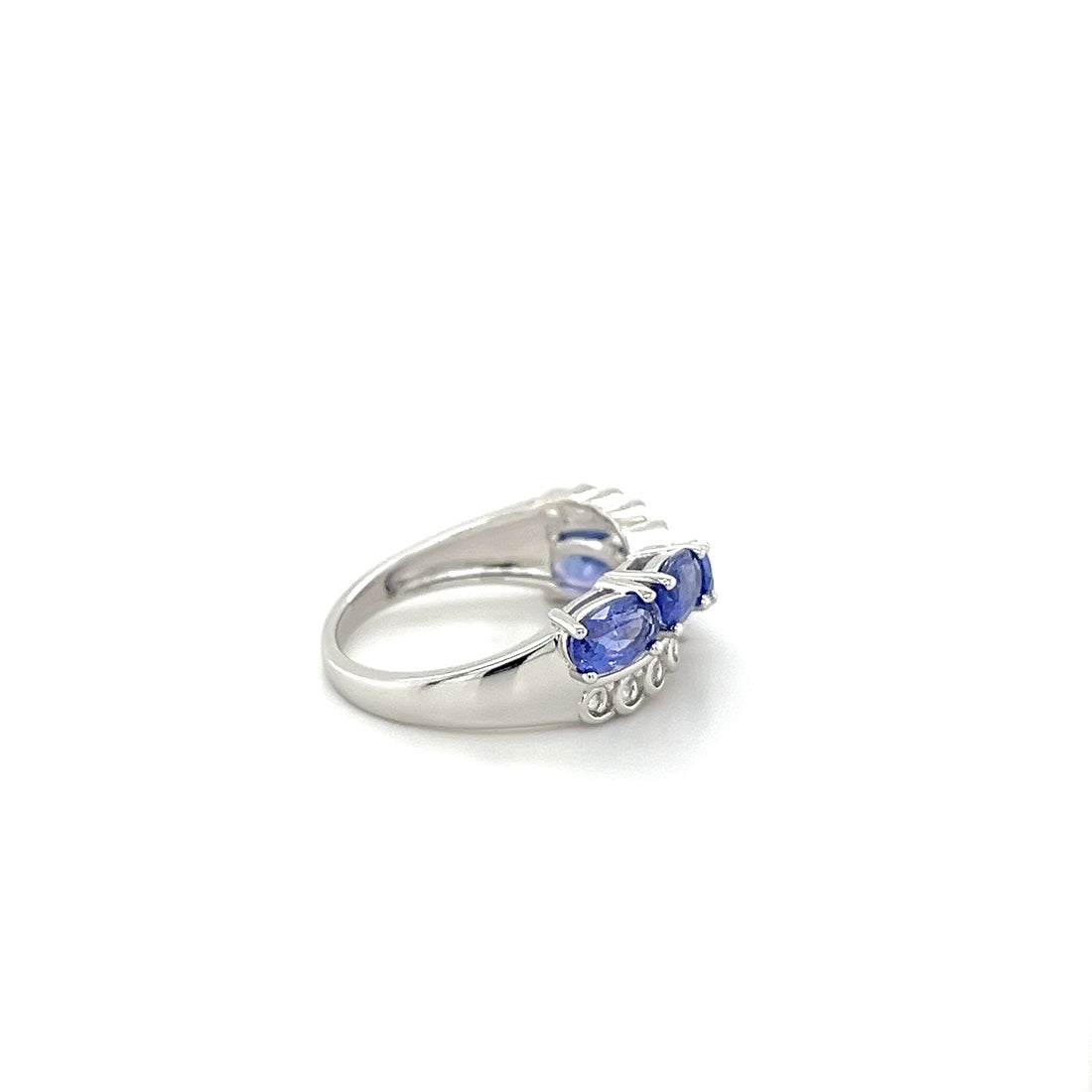 Sterling Silver Rhodium-Plated Ring with Oval-Cut Natural Tanzanite Gemstones – 2.38 Carats 3