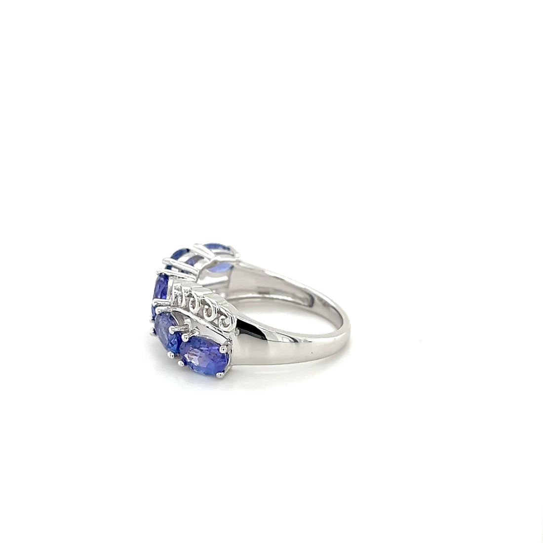 Sterling Silver Rhodium-Plated Ring with Oval-Cut Natural Tanzanite Gemstones – 2.38 Carats  4