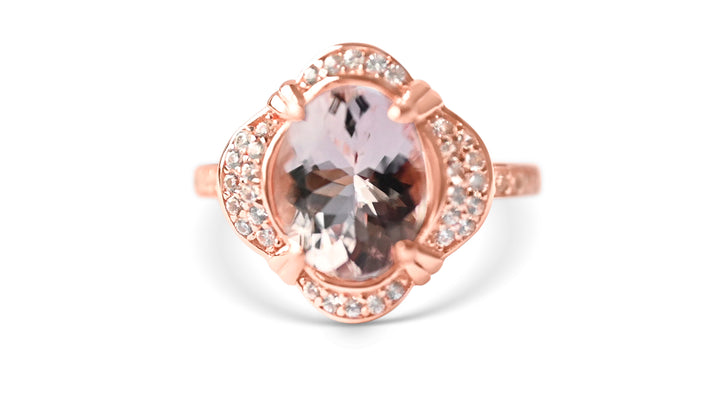 2.43ct Pink Morganite Oval Ring - 925 Sterling Silver with 18K Rose Gold Plating (PJC18934R) - 2.43ct Pink Morganite Oval Ring - 925 Sterling Silver with 18K Rose Gold Plating (PJC18934R)