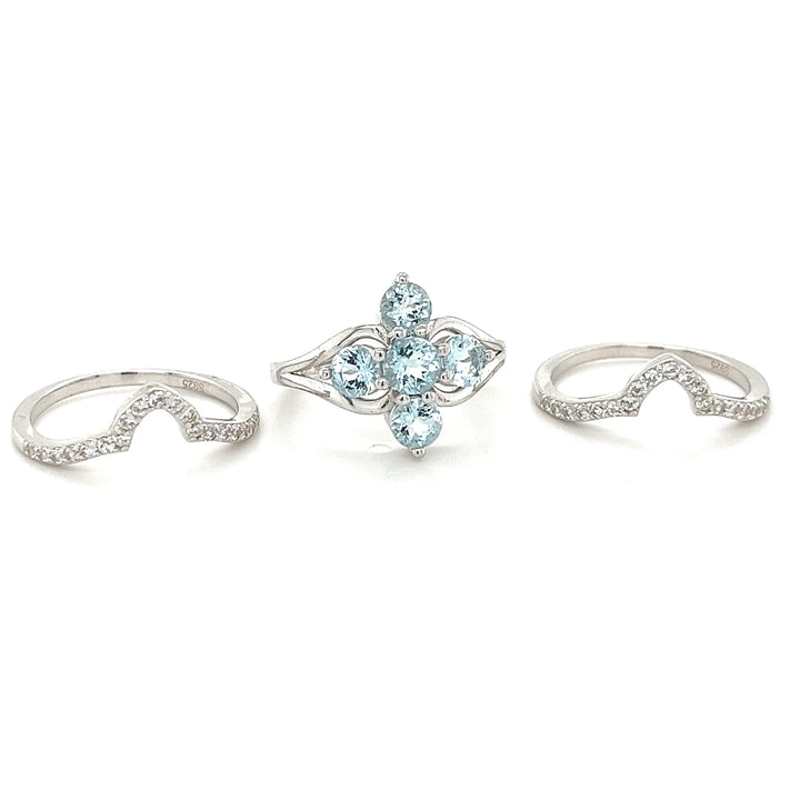 Aquamarine and White CZ Ring  - Aquamarine and White CZ Ring in Rhodium-Plated 925 Silver (PJC19713R)