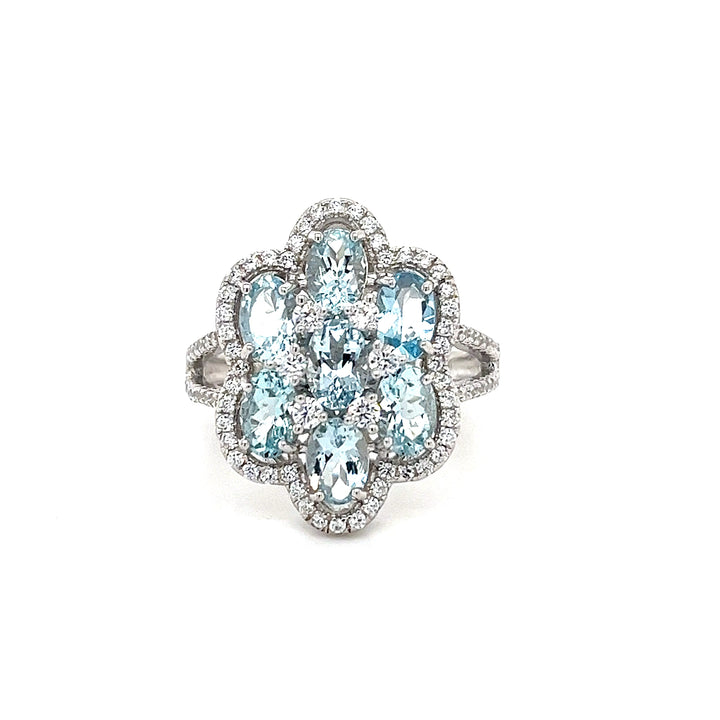 Aquamarine and White Cubic Zirconia – Style PJC2597R - 925 Sterling Silver Rhodium-Plated Ring with Aquamarine and White Cubic Zirconia – Style PJC2597R, Size 8