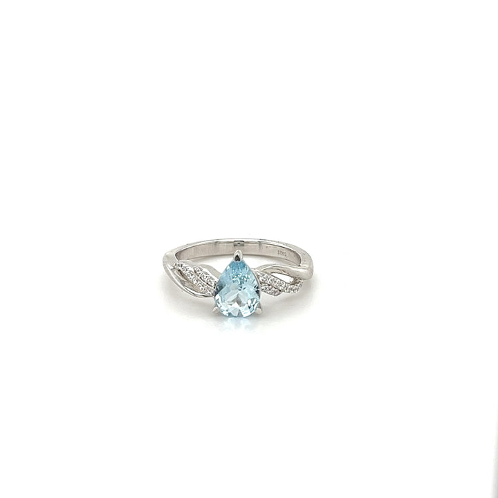 Pear-Shaped Aquamarine and White CZ Accents  - Rose Gold-Plated 925 Silver Ring with Pear-Shaped Aquamarine and White CZ Accents (PJC31089R)