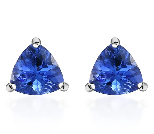 Elegant 14K Rhodium-Plated Gold Earrings with Trillion-Cut Tanzanite - 1.78 Carats (PJC31582E) - Elegant 14K Rhodium-Plated Gold Earrings with Trillion-Cut Tanzanite - 1.78 Carats (PJC31582E)