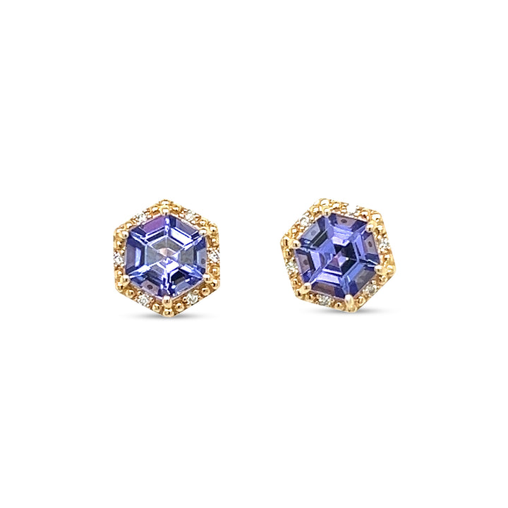 14k Yellow Gold Hexagon-Cut Tanzanite Earrings - 2.4 Carats (PJC31594E) - 14k Yellow Gold Hexagon-Cut Tanzanite Earrings - 2.4 Carats (PJC31594E)