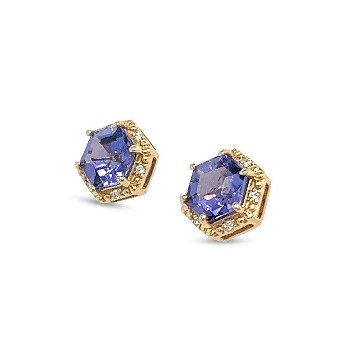 14k Yellow Gold Hexagon-Cut Tanzanite Earrings - 2.4 Carats (PJC31594E)