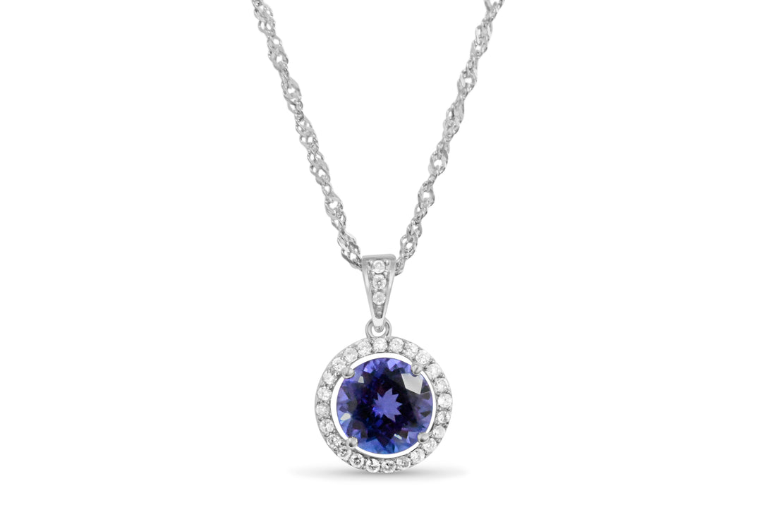 14K Gold Rhodium-Plated Pendant with 2.23 Carat Round Tanzanite Gemstone (PJC31595P)