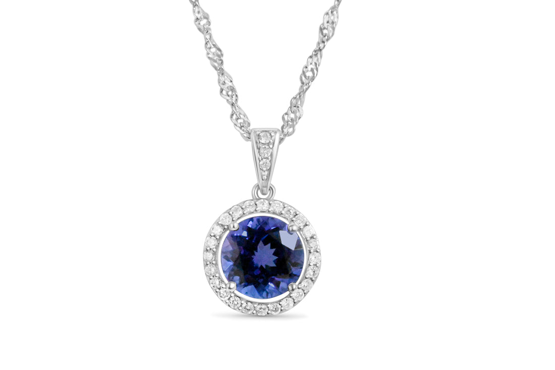 14K Gold Rhodium-Plated Pendant with 2.23 Carat Round Tanzanite Gemstone (PJC31595P)