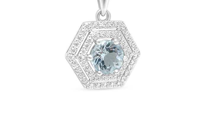 Aquamarine Halo Pendant with 7mm Round Stone - 1.19 Cts (PJC31629P) - Aquamarine Halo Pendant with 7mm Round Stone - 1.19 Cts (PJC31629P)
