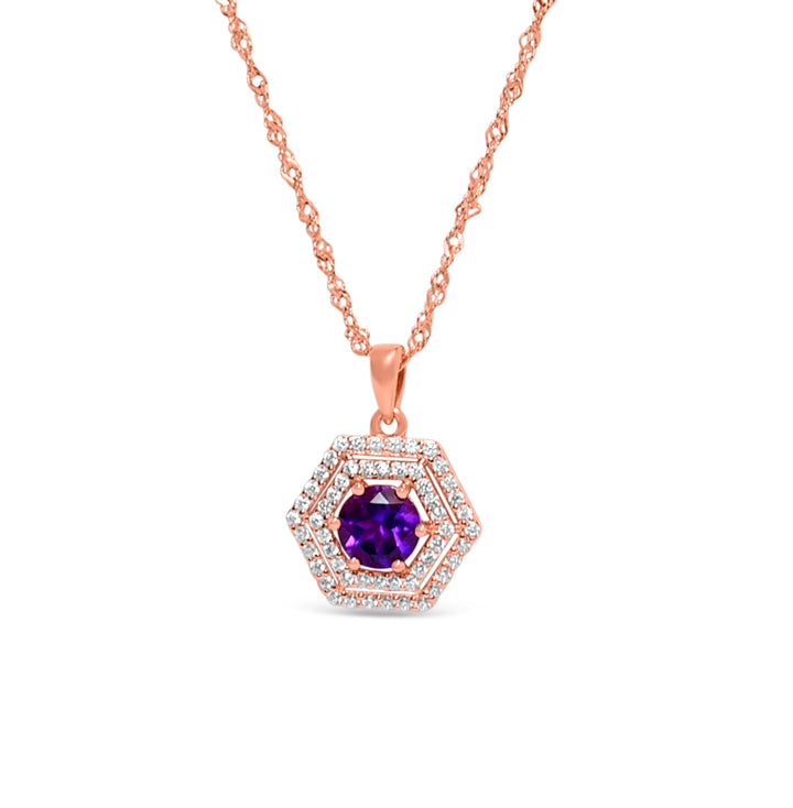 Amethyst Pendant with 1.08ct Round-Cut Stone - 925 Sterling Silver with 18K Rose Gold Plating (PJC31629P) - Amethyst Pendant with 1.08ct Round-Cut Stone - 925 Sterling Silver with 18K Rose Gold Plating (PJC31629P)