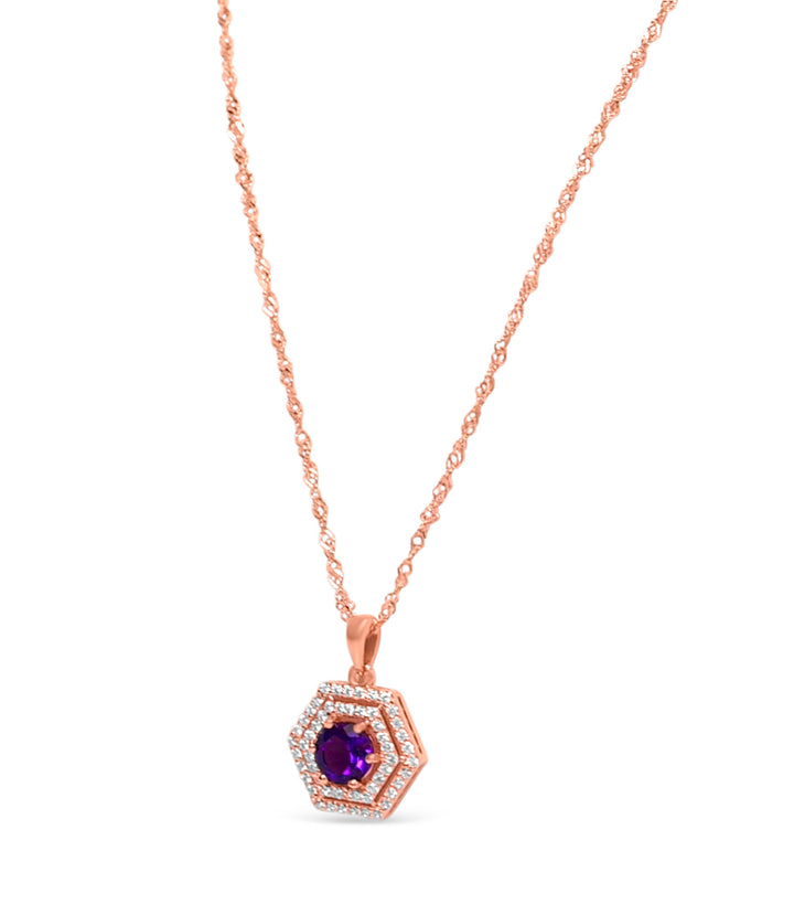 Amethyst Pendant with 1.08ct Round-Cut Stone - 925 Sterling Silver with 18K Rose Gold Plating (PJC31629P)
