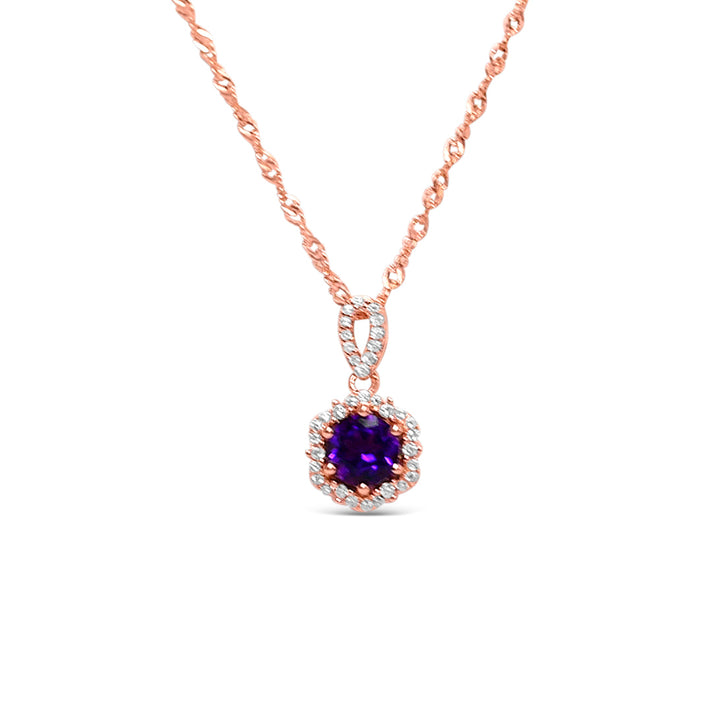 Halo Amethyst Pendant: 925 Sterling Silver Piece with 18K Rose Gold Plating and a Captivating Amethyst (PJC31636P) - Halo Amethyst Pendant: 925 Sterling Silver Piece with 18K Rose Gold Plating and a Captivating Amethyst (PJC31636P)