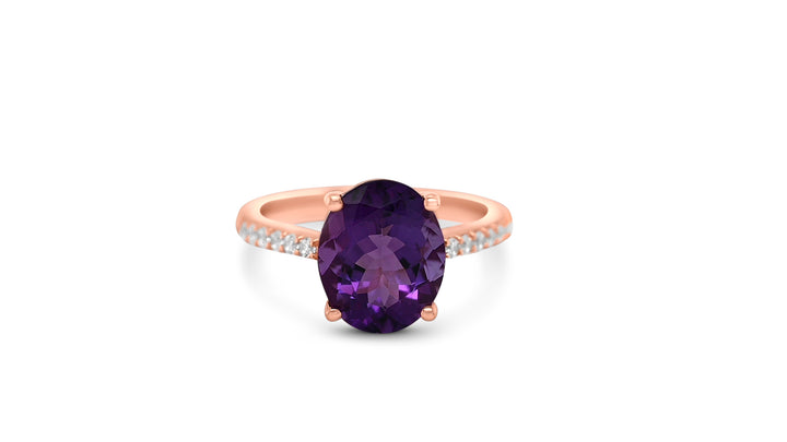 Oval Amethyst Halo Ring: A Stunning 11x9mm Gemstone with 18K Rose Gold Plating (PJC31649R) - Oval Amethyst Halo Ring: A Stunning 11x9mm Gemstone with 18K Rose Gold Plating (PJC31649R)