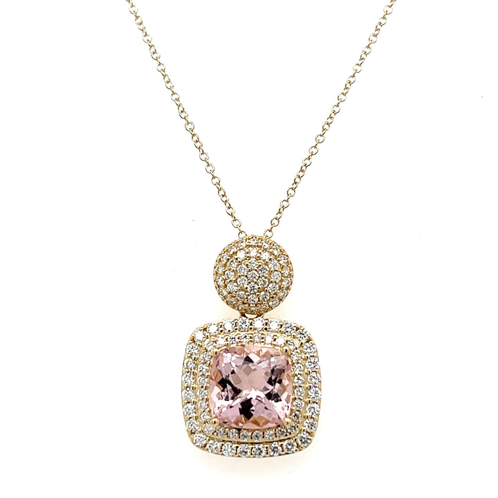 14K Yellow Gold Necklace with Cushion-Cut Pink Morganite – 1.95 Carats of Timeless Beauty (PJC34164P) - 14K Yellow Gold Necklace with Cushion-Cut Pink Morganite – 1.95 Carats of Timeless Beauty (PJC34164P)