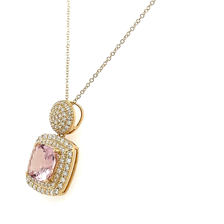 14K Yellow Gold Necklace with Cushion-Cut Pink Morganite – 1.95 Carats of Timeless Beauty (PJC34164P)