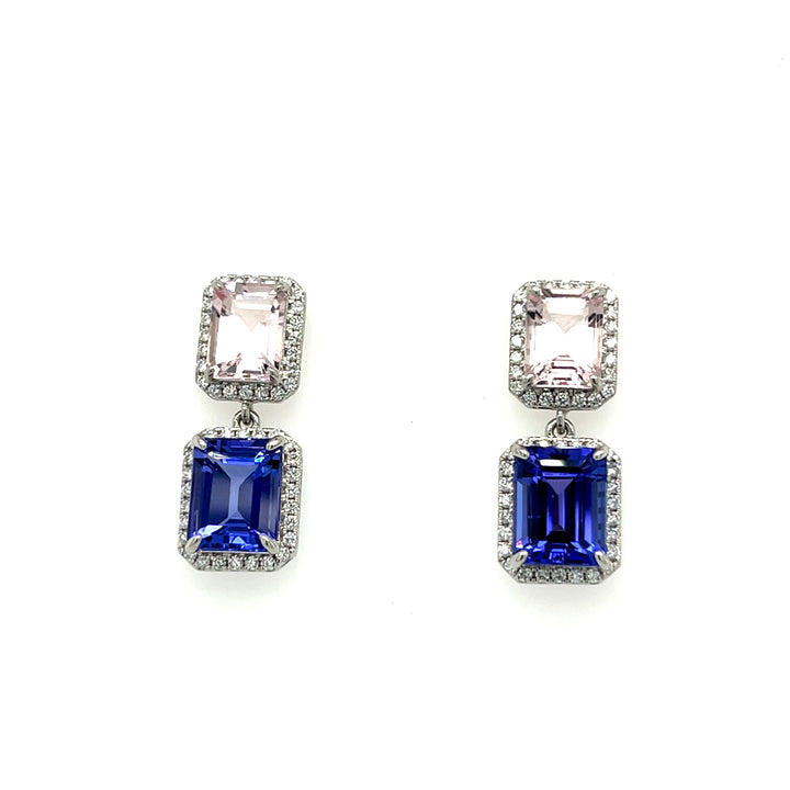Luxurious  14K White Gold Rhodium-Plated Octagon-Cut Tanzanite Earrings – 5.18 Carats of Elegance (PJC34179E)