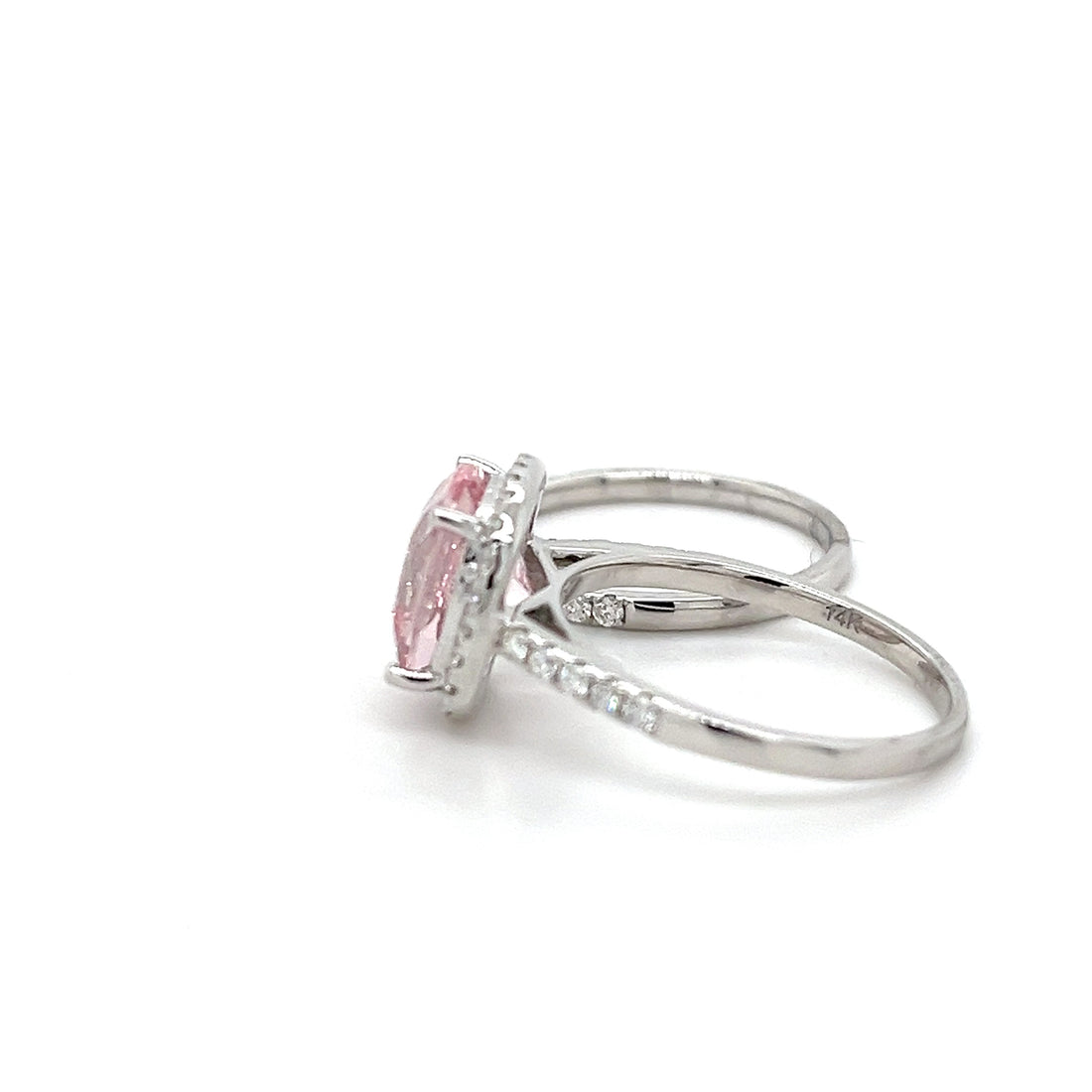 14K White Gold Ring with 2.79 Carat Cushion-Cut Pink Morganite Gemstone (PJC34189R)
