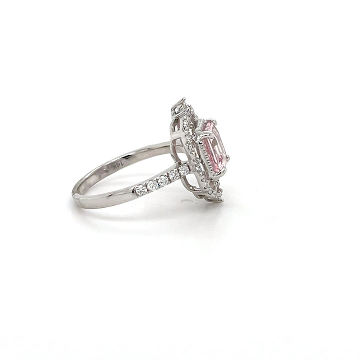 14K White Gold Ring with 1.4 Carat Octagon Pink Morganite Gemstone (PJC34194R)