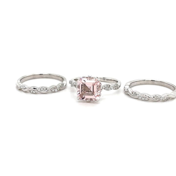 14K White Gold Ring with 2.1 Carat Octagon Pink Morganite Gemstone (PJC34198R) - 14K White Gold Ring with 2.1 Carat Octagon Pink Morganite Gemstone (PJC34198R)