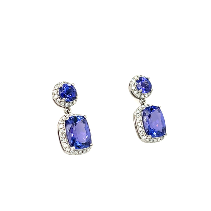 14K White Gold Rhodium-Plated Cushion-Cut Tanzanite Earrings – 4.35 Carats of Luxury (PJC34199E)