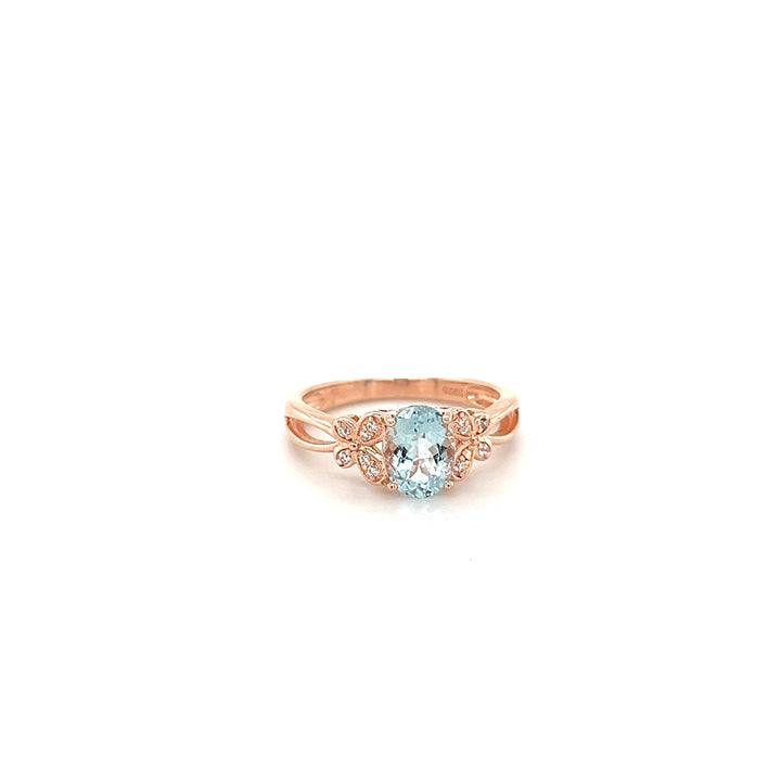 Aquamarine & White CZ Rose Gold Plated Sterling Silver Ring - Aquamarine & White CZ Rose Gold Plated Sterling Silver Ring - Style PJC3527R