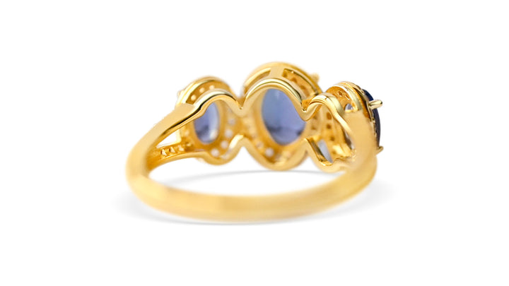 1.24ct Tanzanite Oval Ring (3 Stone), 18K Yellow Gold Plated 925 Silver (PJC9012R)