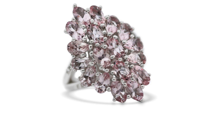 18-Stone Pear-Cut Pink Morganite Ring in Rhodium-Plated Sterling Silver (PJCR2538) - 18-Stone Pear-Cut Pink Morganite Ring in Rhodium-Plated Sterling Silver (PJCR2538)