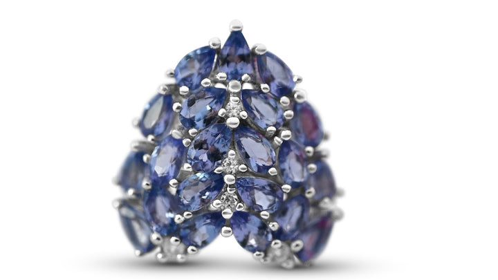 21 Pear-Shaped Tanzanite 4.63ct 925 Sterling Silver Ring - Rhodium Plated (PJCR2568) - 21 Pear-Shaped Tanzanite 4.63ct 925 Sterling Silver Ring - Rhodium Plated (PJCR2568)