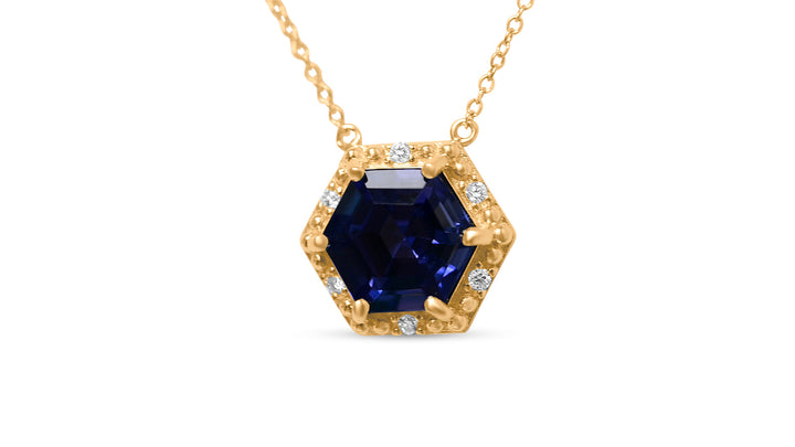 14K Yellow Gold Necklace with 2.08 Carat Hexagon-Cut Tanzanite Stone (PJCg46) - 14K Yellow Gold Necklace with 2.08 Carat Hexagon-Cut Tanzanite Stone (PJCg46)