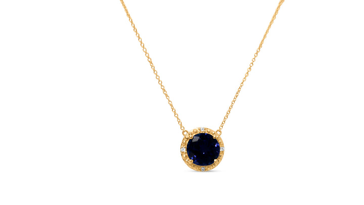 14K Yellow Gold Necklace with 2.25ct Round Tanzanite – Elegant & Timeless (PJCg47)