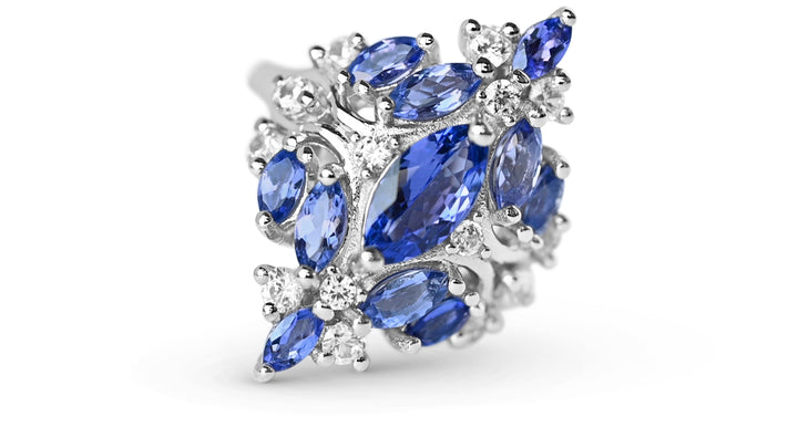 Tanzanite Marquise Ring (1.06 Carats) in 925 Sterling Silver - Rhodium Plated (R2535) - Tanzanite Marquise Ring (1.06 Carats) in 925 Sterling Silver - Rhodium Plated (R2535)