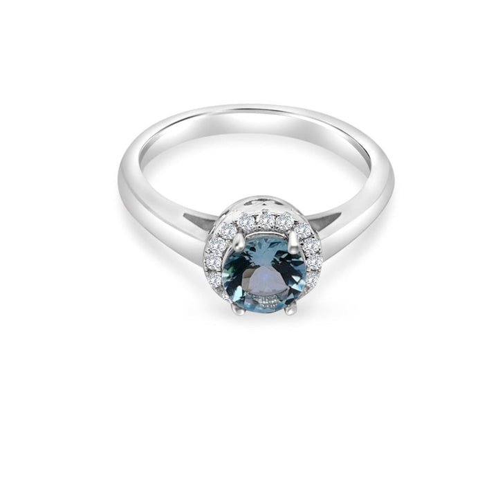 Oval Cut Natural Aquamarine Engagement Ring in Sterling Silver, a stunning option among unique gemstone engagement rings - Round Cut Natural Aquamarine Engagement Ring In Sterling Silver
