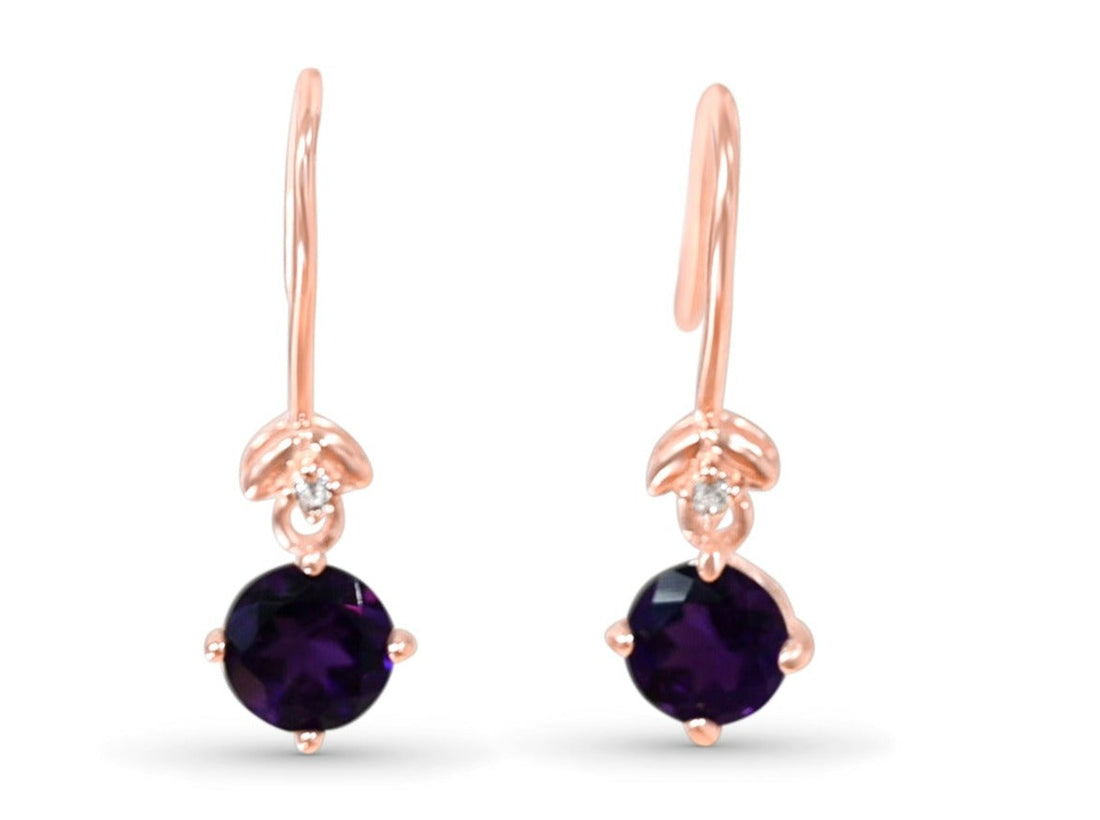 18K Rose Gold Dangle Amethyst Earrings - Bluestargemstones - - 