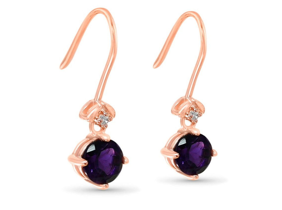 18K Rose Gold Dangle Amethyst Earrings - Bluestargemstones - - 
