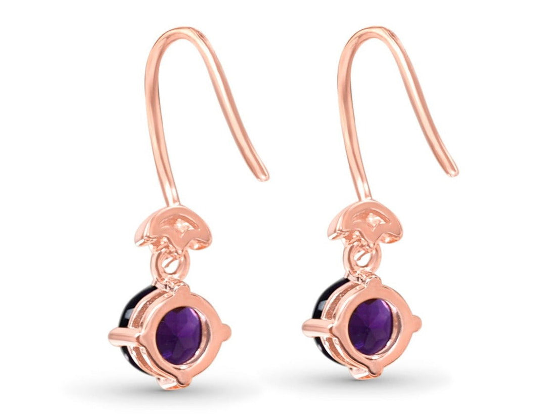 18K Rose Gold Dangle Amethyst Earrings - Bluestargemstones - - 