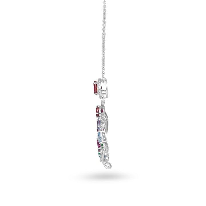 Natural Aquamarine, Pink Tourmaline & Emerald Freeform Diamond Pendant in 14K White Gold
