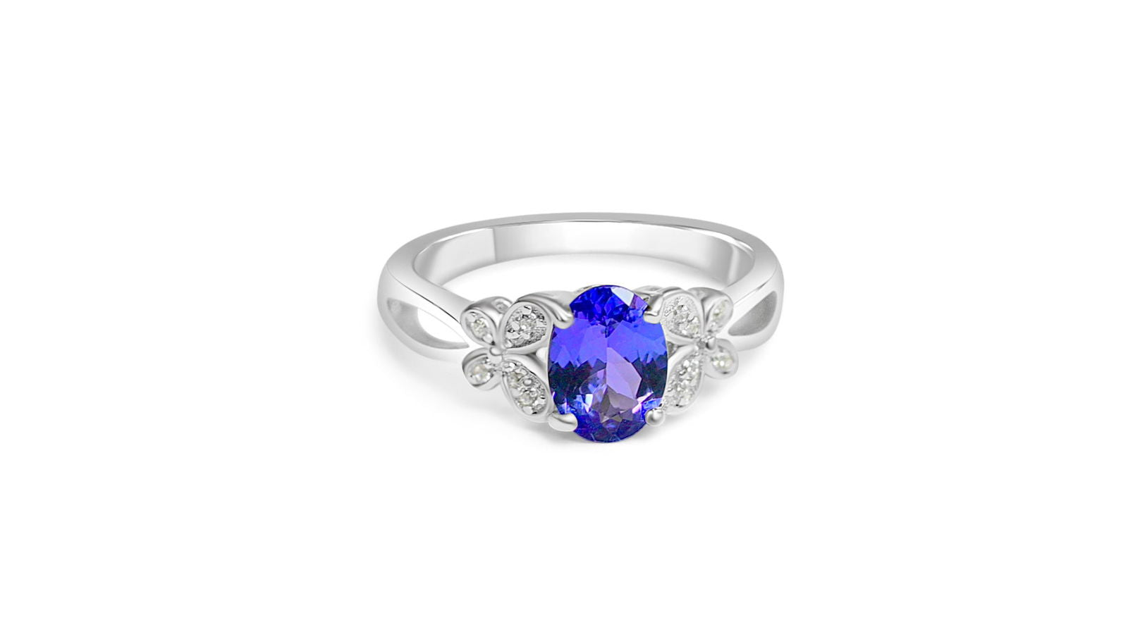 925 Sterling Silver Tanzanite Halo Ring - 8x6mm Oval Cut (PJC3527R) - Bluestargemstones - - 