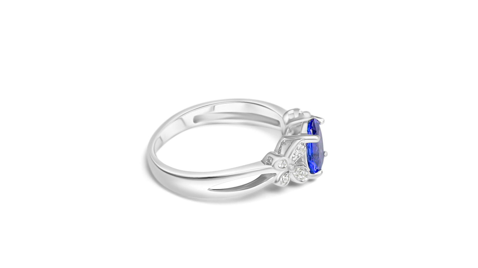 925 Sterling Silver Tanzanite Halo Ring - 8x6mm Oval Cut (PJC3527R) - Bluestargemstones - - 