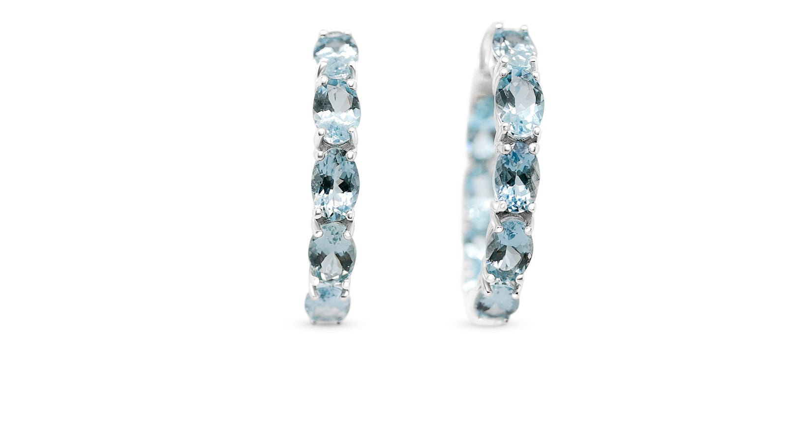 Aquamarine Oval / Rhodium plated Sterling Silver 7.33 cts / 7.16 Gm Earrings PJC6160E - Bluestargemstones - - 