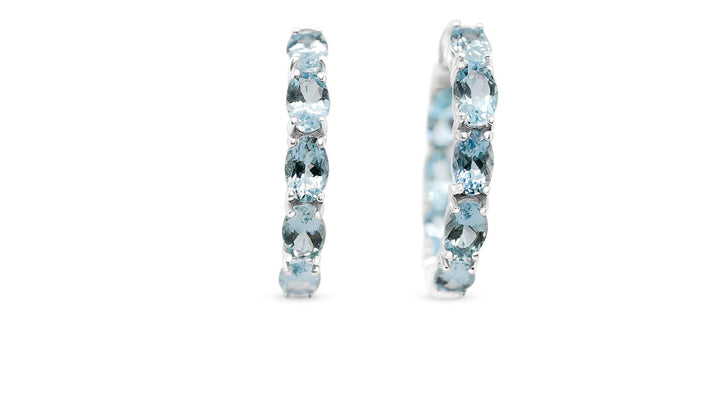 Aquamarine Oval / Rhodium plated Sterling Silver 7.33 cts / 7.16 Gm Earrings PJC6160E - Bluestargemstones - -  - Aquamarine Oval / Rhodium plated Sterling Silver 7.33 cts / 7.16 Gm Earrings PJC6160E