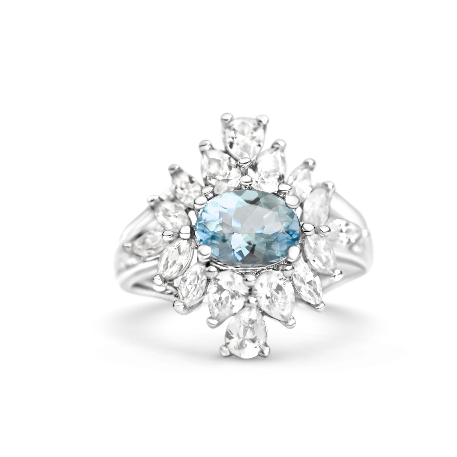 Aquamarine Solitaire Ring: Ocean Blue Elegance in Sterling Silver - Bluestargemstones - - 